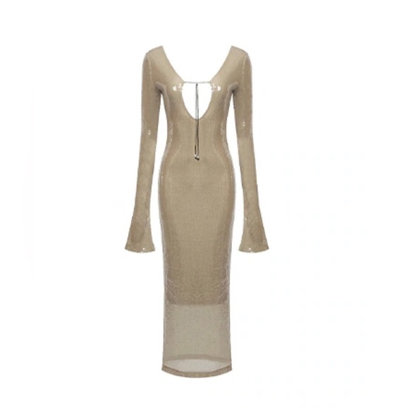 NEW Alix Earle Gold Sequin Open Back Cocktail Midi Dress - Picture 1 of 16